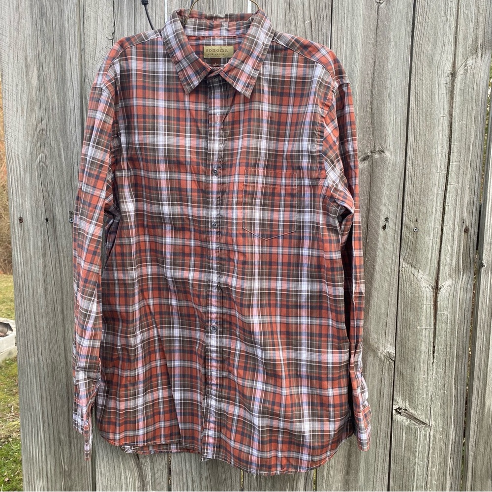 Sonoma Red and Brown‎ Plaid Casual Shirt